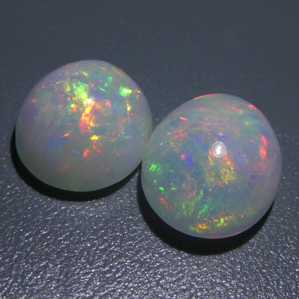 SkyJems 7.14ct Ethiopian Crystal Opal Pair: Vibrant Oval Cabochon Gemstones with Multicolor Play of Colour