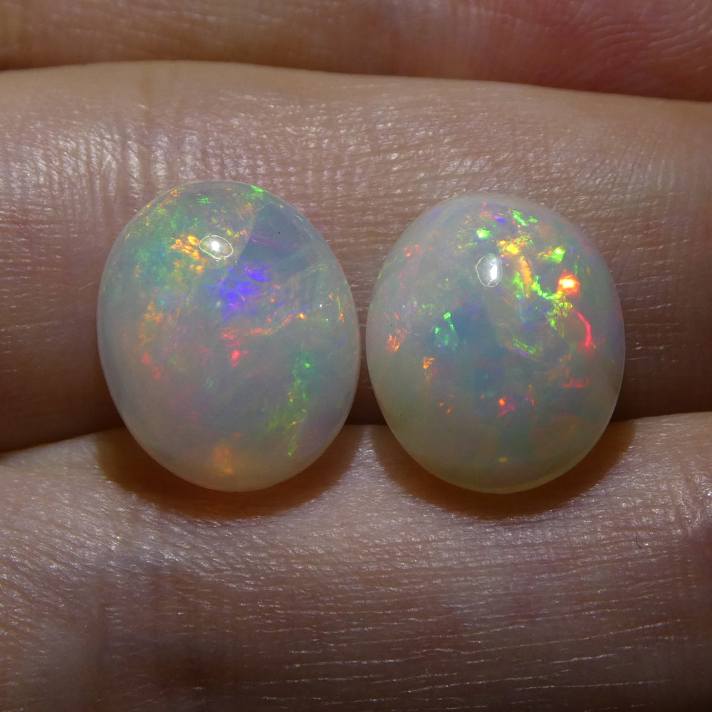 SkyJems 7.14ct Ethiopian Crystal Opal Pair: Vibrant Oval Cabochon Gemstones with Multicolor Play of Colour