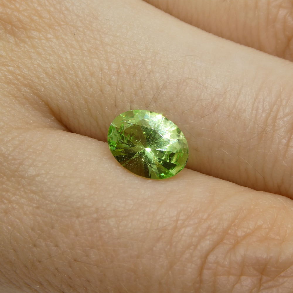 SkyJems 1.69ct Oval Mint Green Tsavorite Garnet from Tanzania, rare gemstone in modified brilliant cut