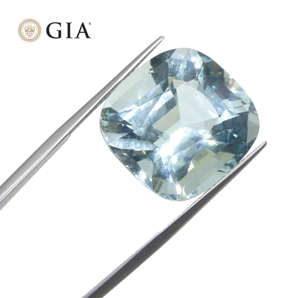30.48 carat Brazilian Greenish Blue Aquamarine Cushion Cut Gemstone by SkyJems, GIA Certified Natural Unheated Beryl