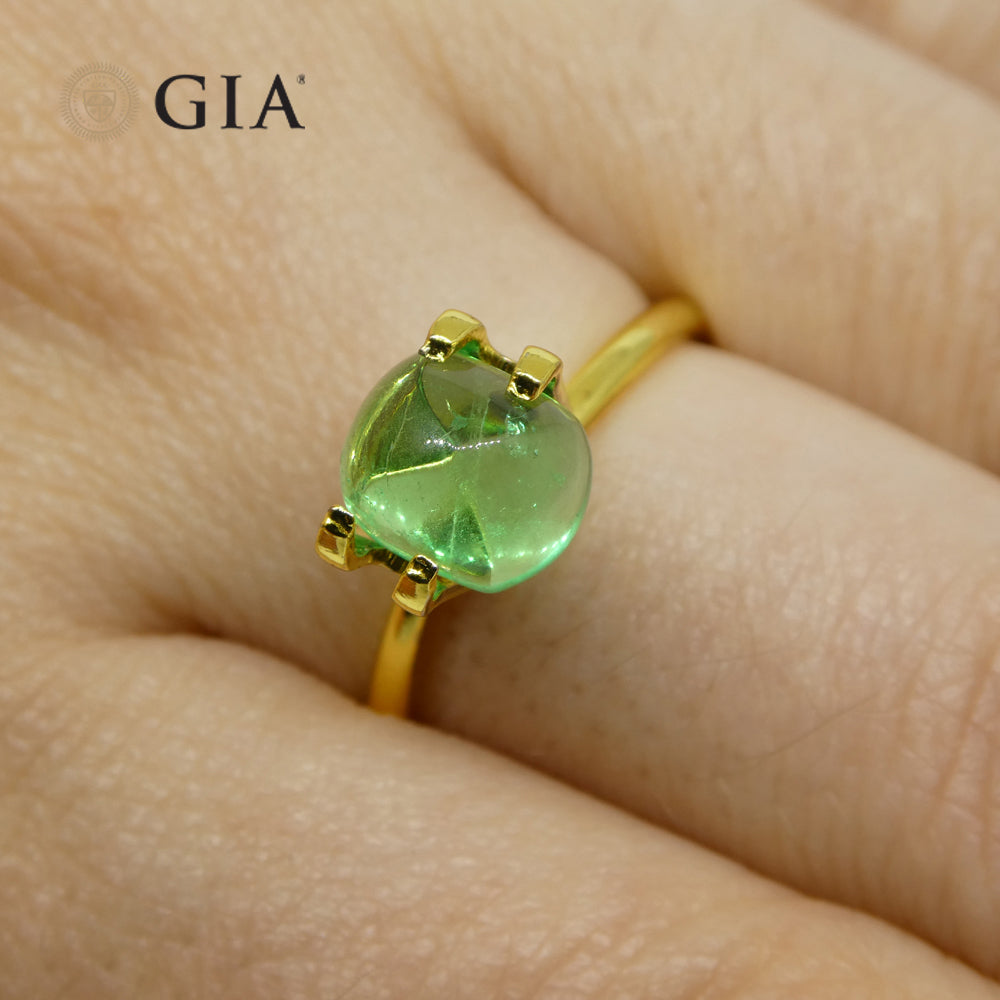 1.9ct Cushion Sugarloaf Cabochon Green Emerald GIA Certified Colombia - Skyjems Wholesale Gemstones