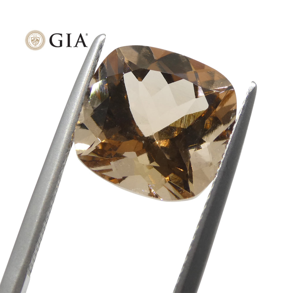6.8ct Brazilian Pinkish Orange Morganite Cushion Cut Gemstone by SkyJems, GIA Certified Natural Beryl
