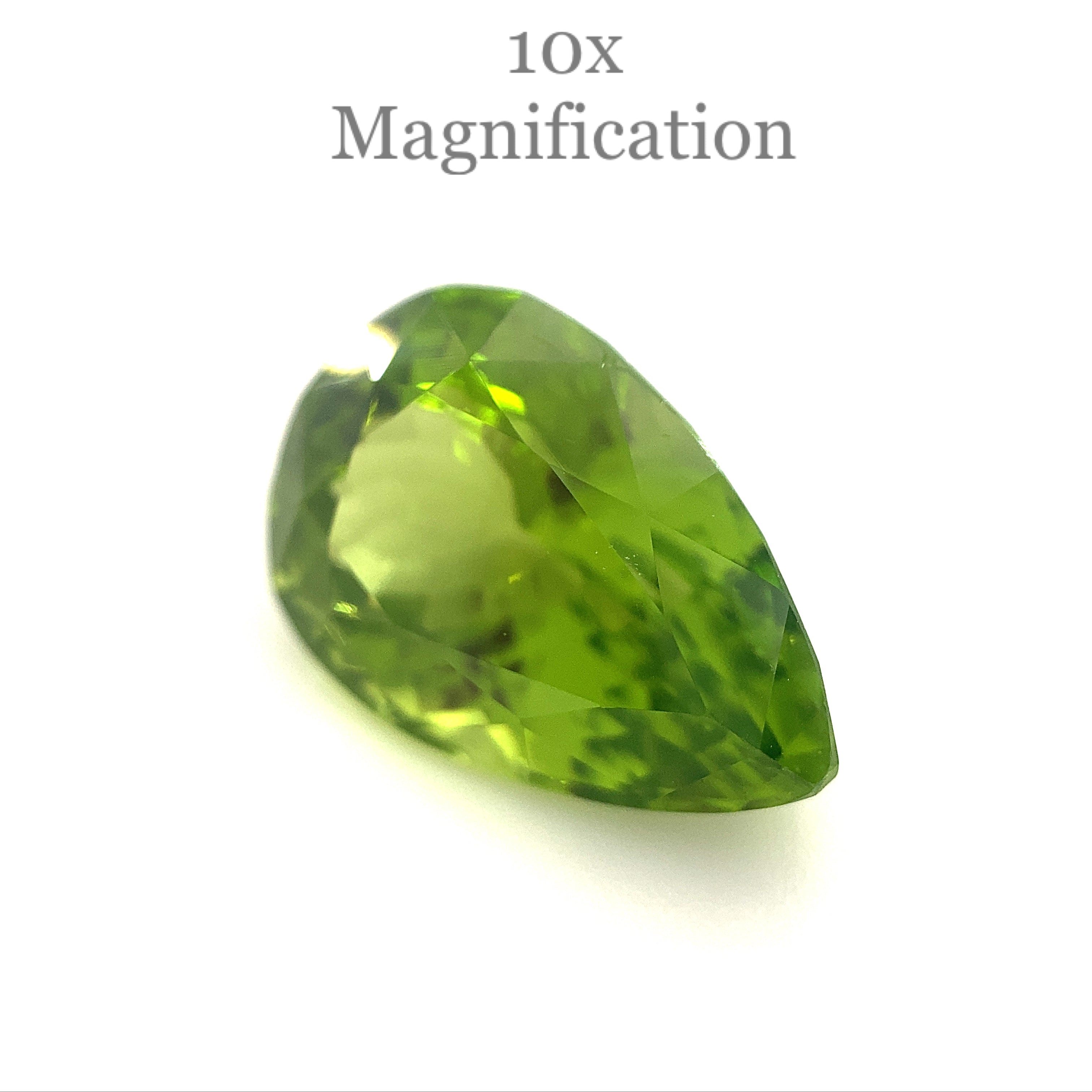 SkyJems 10.17ct Pear Peridot from Myanmar, GIA-certified yellowish green gemstone with exceptional clarity
