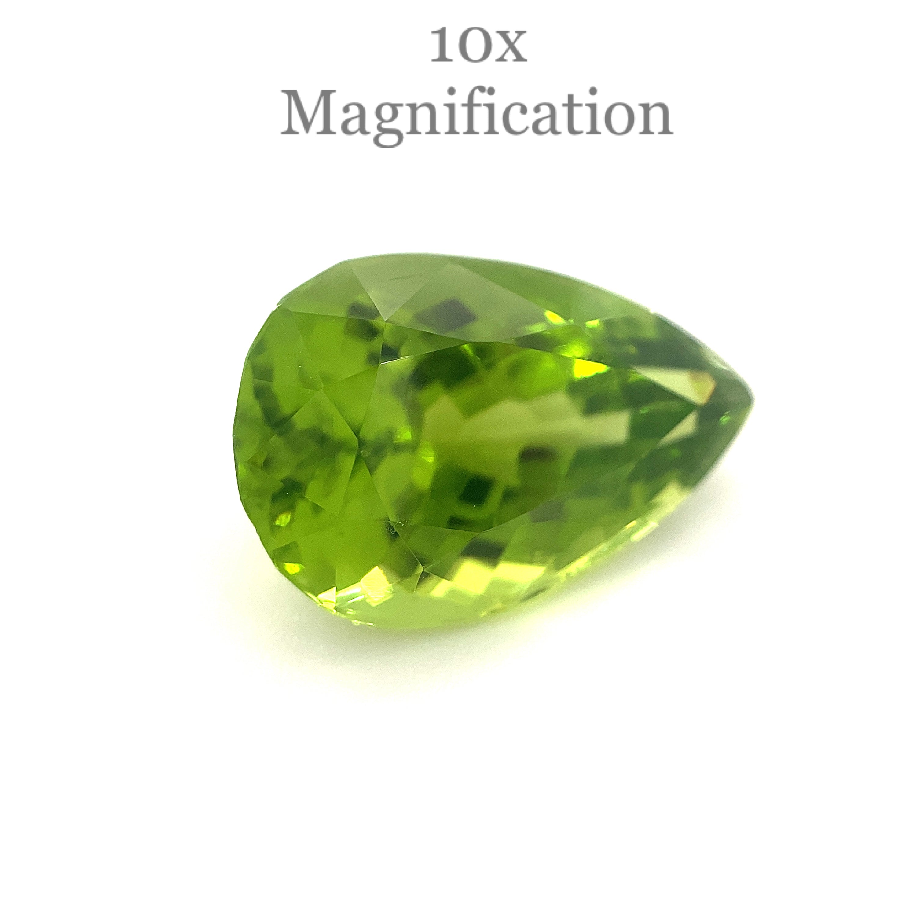 SkyJems 10.17ct Pear Peridot from Myanmar, GIA-certified yellowish green gemstone with exceptional clarity