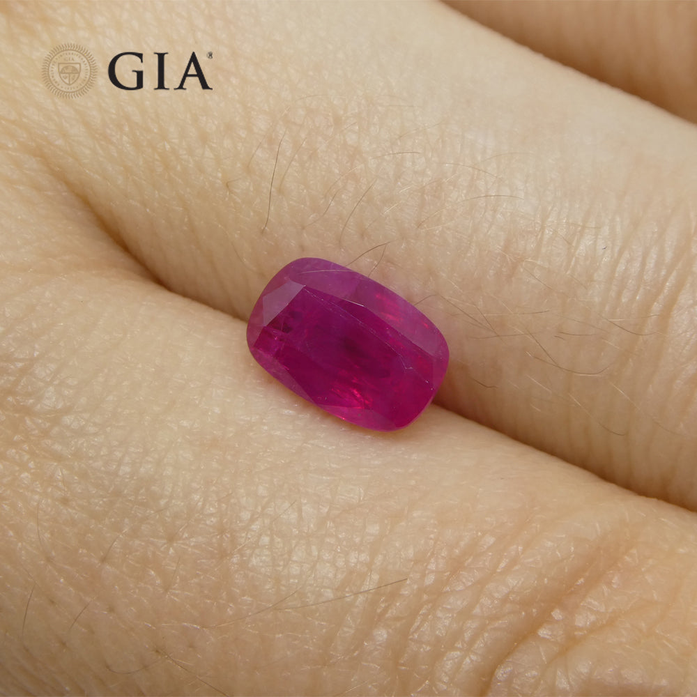 1.86ct Purplish Red Cushion Ruby from Vietnam, GIA Certified Unheated Natural Gemstone by SkyJems