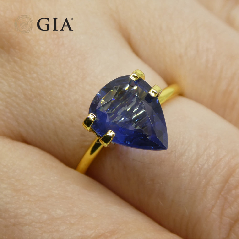 2.39ct Blue Pear Sapphire from Thailand, GIA Certified Natural Gemstone by SkyJems Canadian Gem Experts