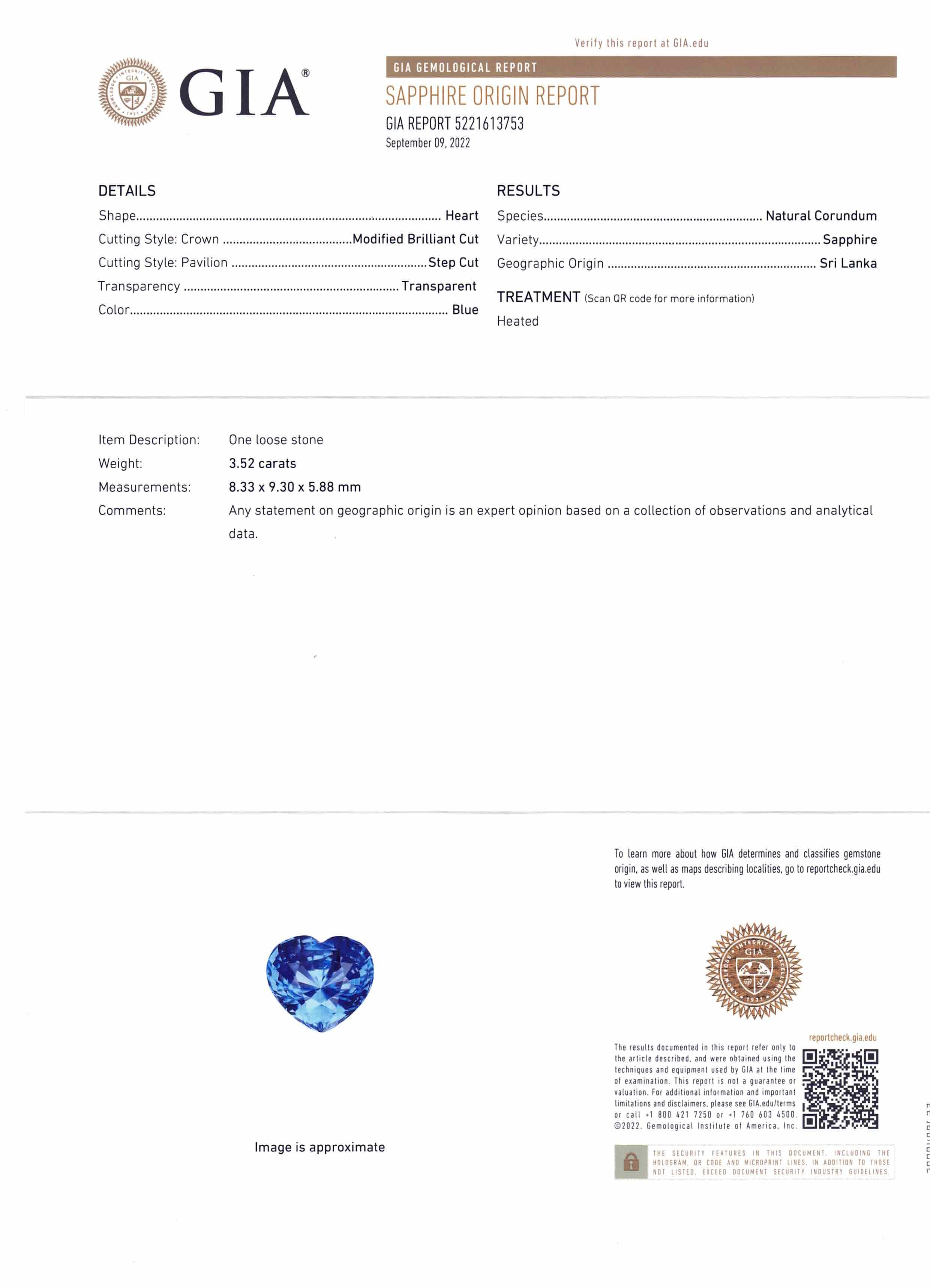 3.52ct Heart Blue Sapphire GIA Certified Sri Lanka - Skyjems Wholesale Gemstones