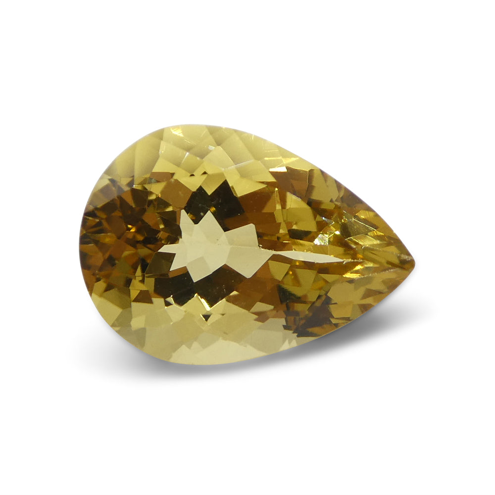 3.18ct Brazilian Golden Yellow Heliodor Pear Beryl Gemstone from SkyJems Rare Gem Collection