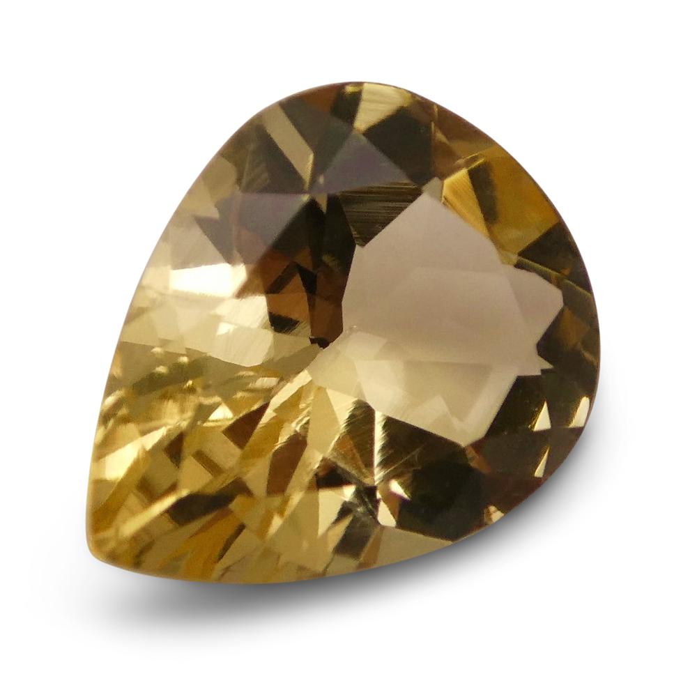 SkyJems Brazilian 1.75 ct Golden Yellow Heliodor Pear Beryl, rare gem from Brazil's finest mineral deposits