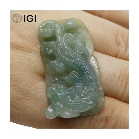 60.10 ct Jadeite Drilled Dragon Carving IGI Certified