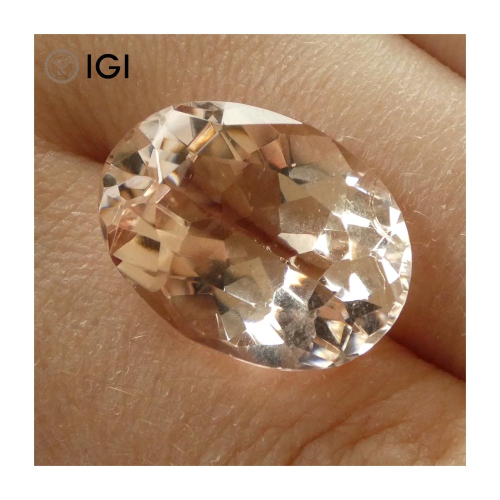 14.41 ct Orangy Pink Morganite Oval Gemstone, IGI Certified, Premium Canadian SkyJems Rare Collector Stone