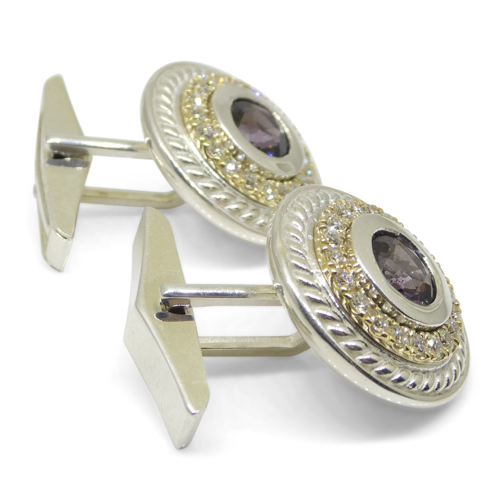 3.42ct Purple Spinel & Diamond Cufflinks set in 925 Sterling Silver and 14kt Yellow Gold - Skyjems Wholesale Gemstones
