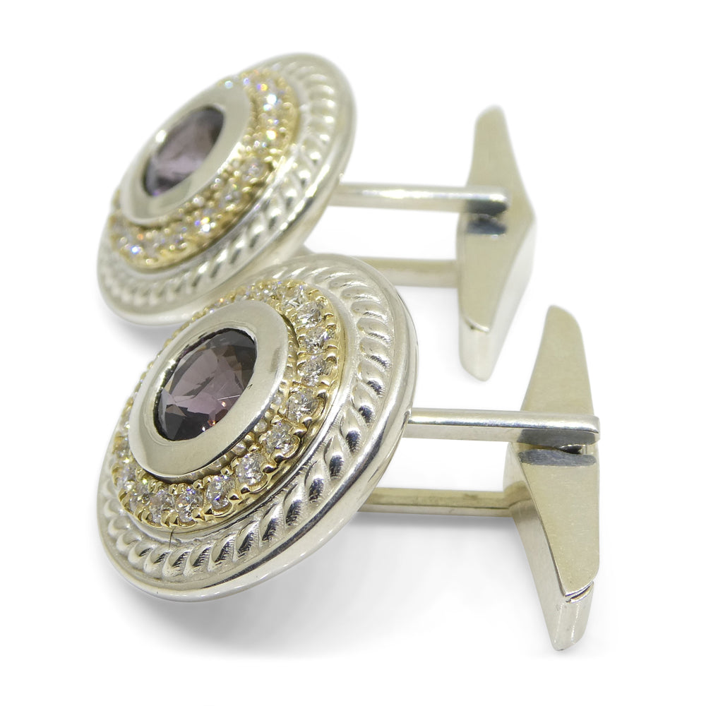 3.42ct Purple Spinel & Diamond Cufflinks set in 925 Sterling Silver and 14kt Yellow Gold - Skyjems Wholesale Gemstones