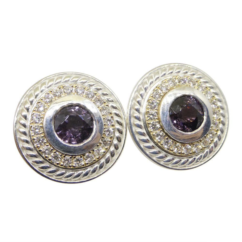 3.42ct Purple Spinel & Diamond Cufflinks set in 925 Sterling Silver and 14kt Yellow Gold - Skyjems Wholesale Gemstones