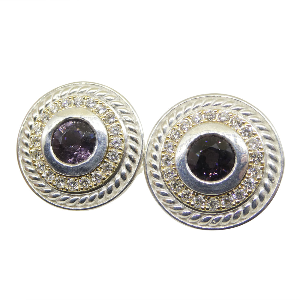 3.42ct Purple Spinel & Diamond Cufflinks set in 925 Sterling Silver and 14kt Yellow Gold - Skyjems Wholesale Gemstones