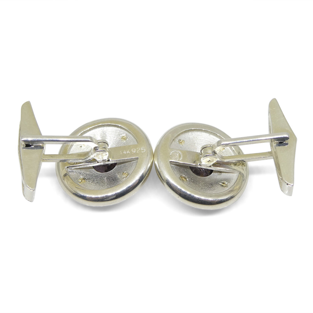 3.42ct Purple Spinel & Diamond Cufflinks set in 925 Sterling Silver and 14kt Yellow Gold - Skyjems Wholesale Gemstones