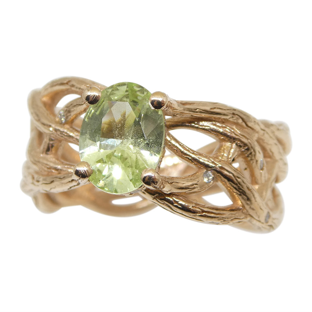 1.34ct Mint Garnet, Diamond Vine Ring set in 14kt Rose Gold - Skyjems Wholesale Gemstones