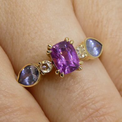 1.22ct Purple & Blue Sapphire, Diamond Ring set in 14k Yellow Gold - Skyjems Wholesale Gemstones