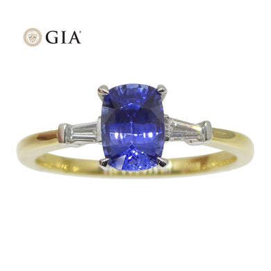 1.15ct Blue Sapphire & Diamond Ring set in 18k Yellow Gold, GIA Certified Sri Lanka - Skyjems Wholesale Gemstones