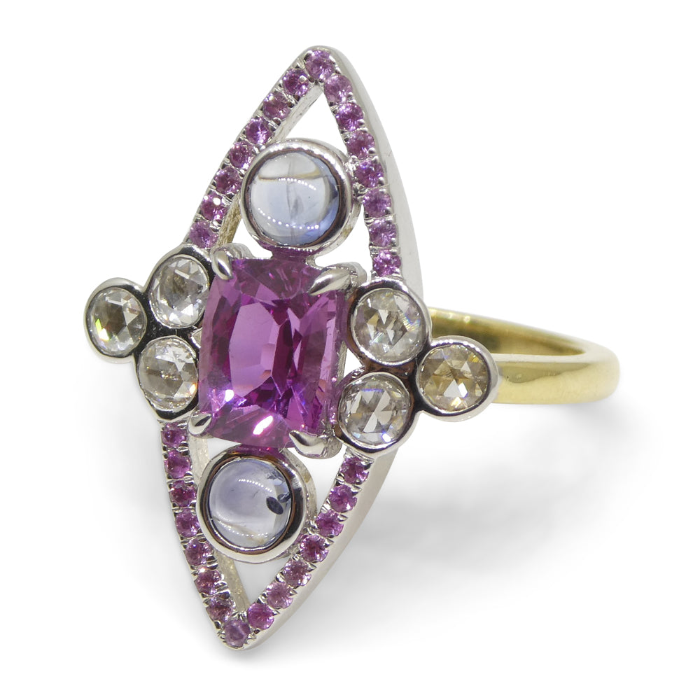1.16ct Pink Sapphire Blue Sapphire & Diamond Cocktail Ring set in 18k Yellow and White Gold - Skyjems Wholesale Gemstones