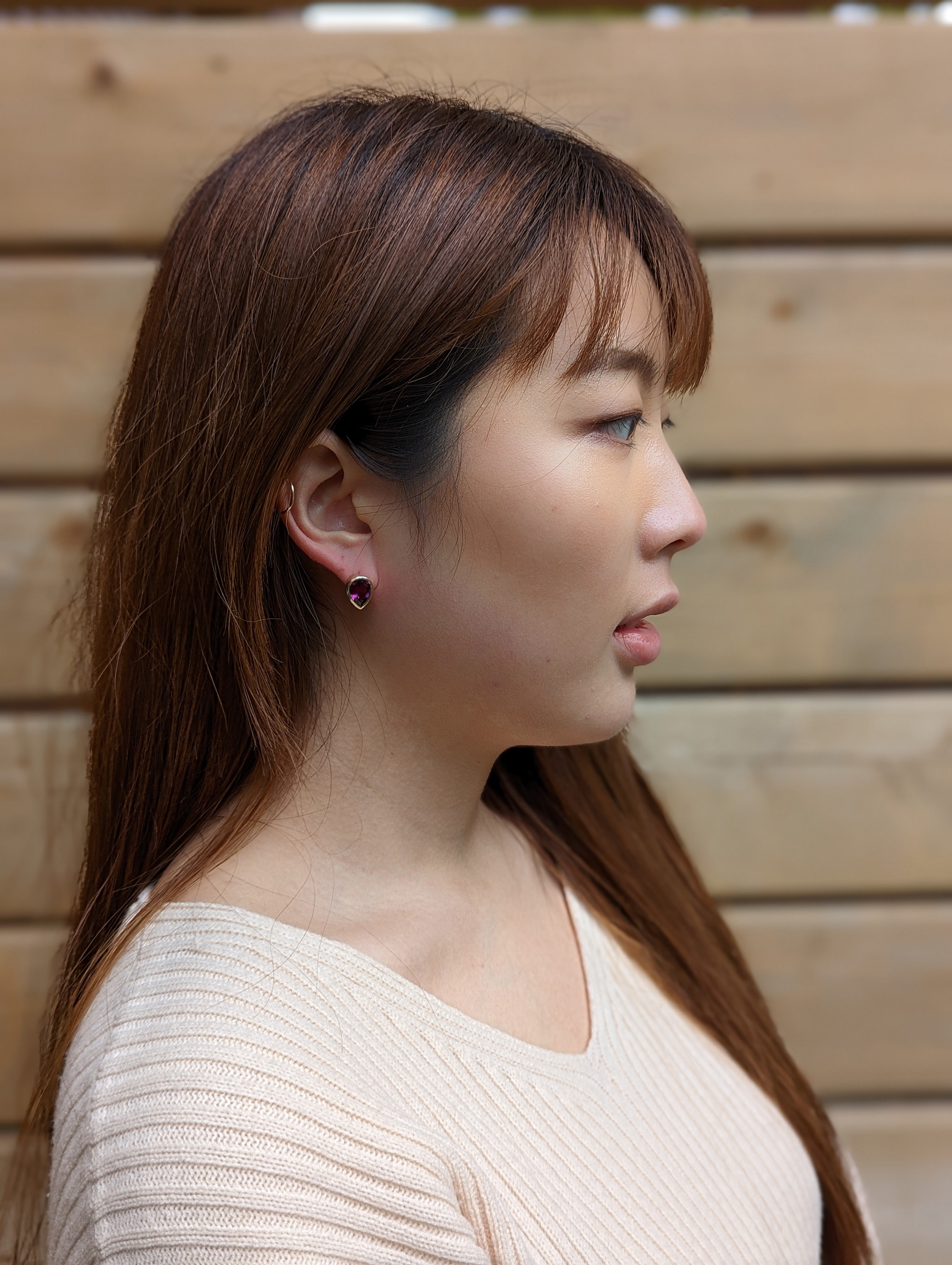 4.66ct Pear Rhodolite Garnet Stud Earrings set in 14k Yellow Gold - Skyjems Wholesale Gemstones