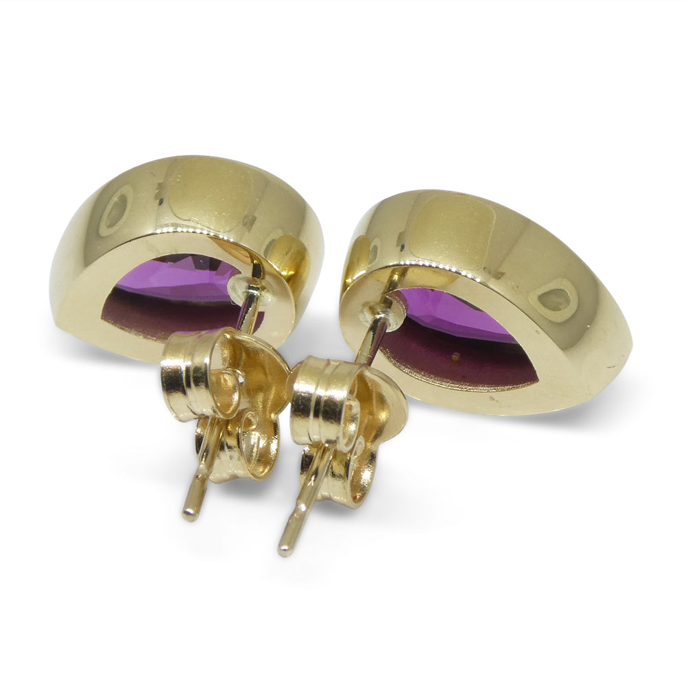 4.66ct Pear Rhodolite Garnet Stud Earrings set in 14k Yellow Gold - Skyjems Wholesale Gemstones