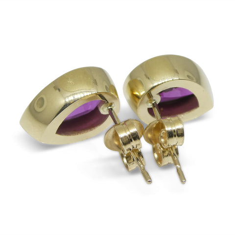 4.66ct Pear Rhodolite Garnet Stud Earrings set in 14k Yellow Gold