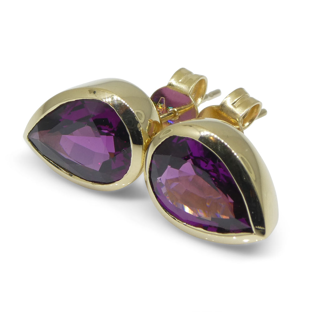 4.66ct Pear Rhodolite Garnet Stud Earrings set in 14k Yellow Gold - Skyjems Wholesale Gemstones