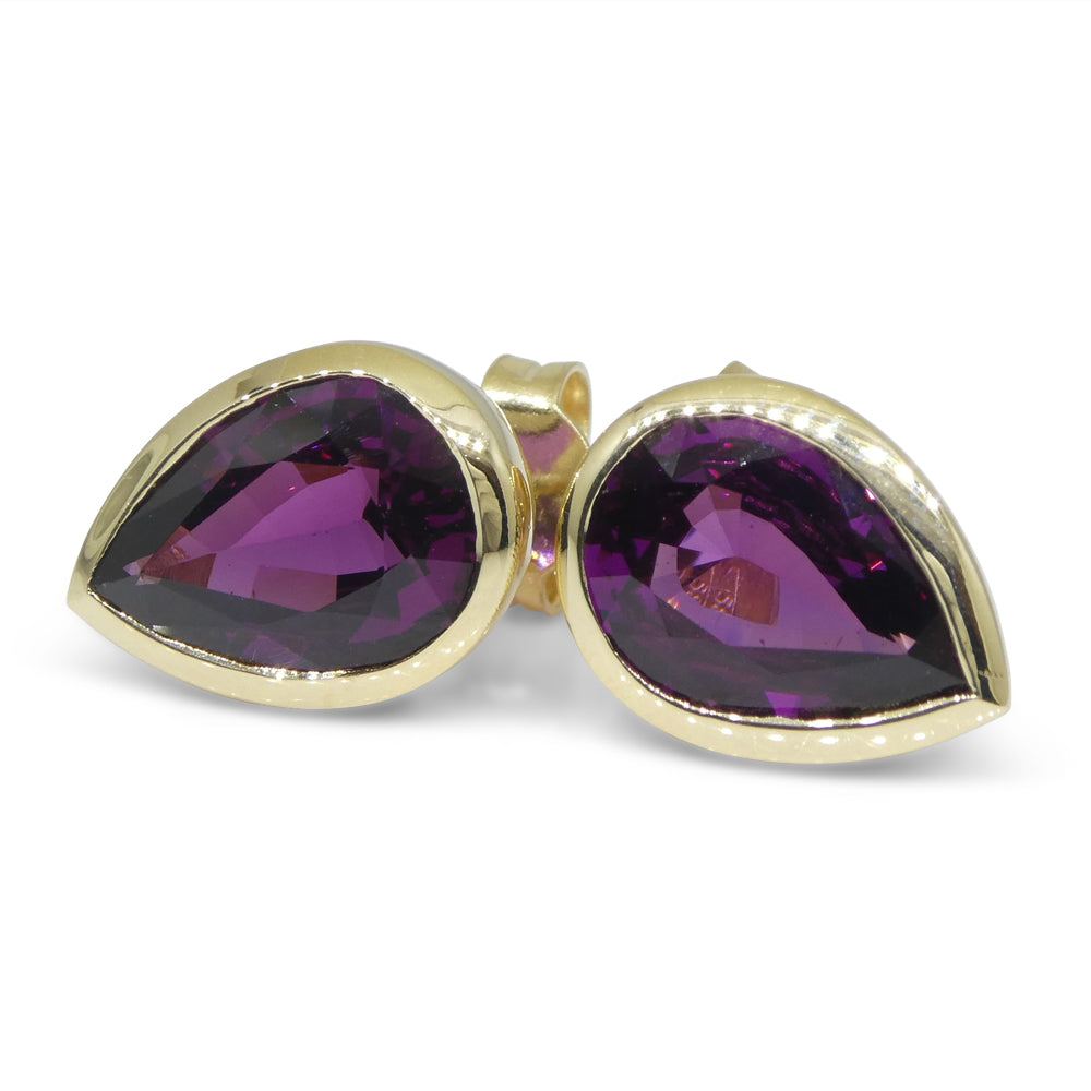 4.66ct Pear Rhodolite Garnet Stud Earrings set in 14k Yellow Gold - Skyjems Wholesale Gemstones