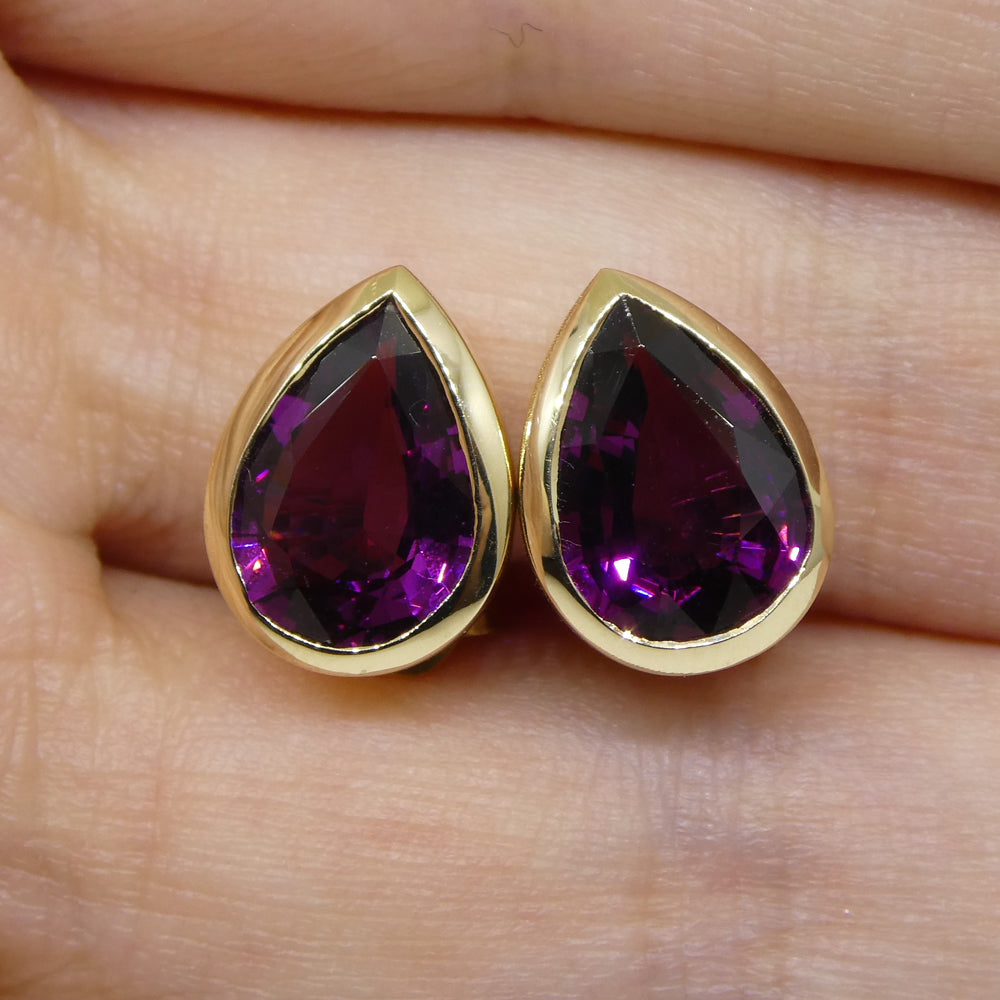 4.66ct Pear Rhodolite Garnet Stud Earrings set in 14k Yellow Gold - Skyjems Wholesale Gemstones