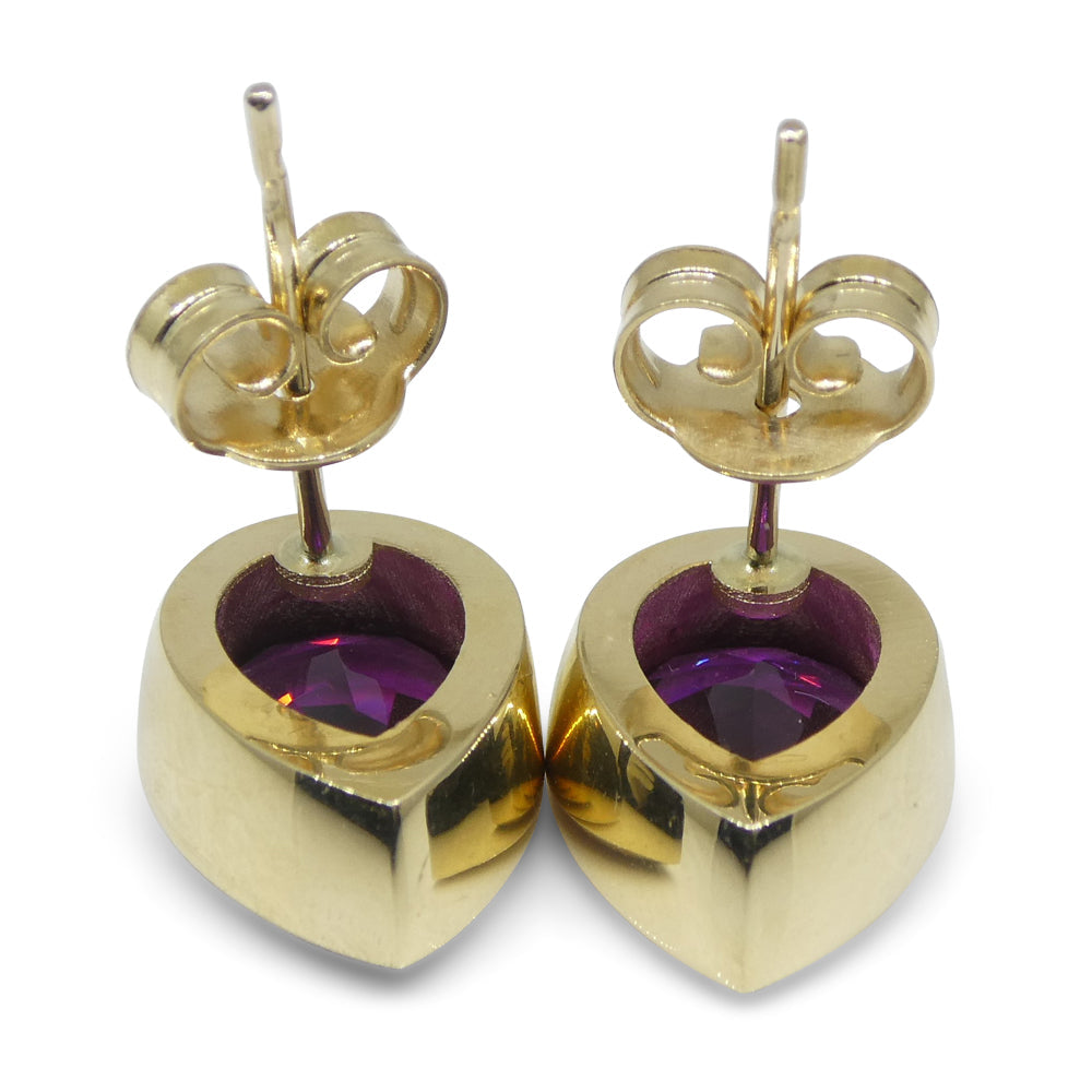 4.66ct Pear Rhodolite Garnet Stud Earrings set in 14k Yellow Gold - Skyjems Wholesale Gemstones