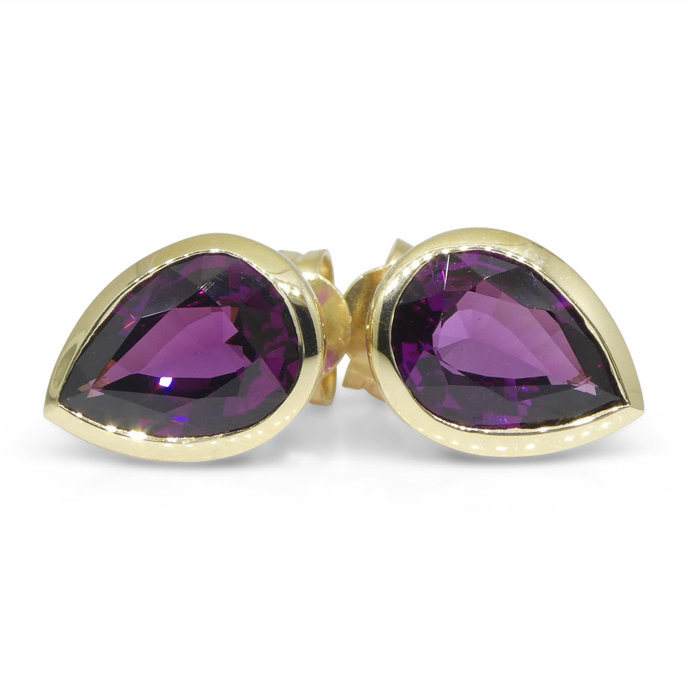 4.66ct Pear Rhodolite Garnet Stud Earrings set in 14k Yellow Gold - Skyjems Wholesale Gemstones