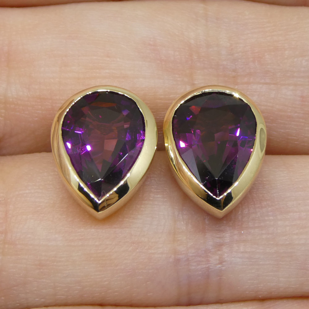 4.66ct Pear Rhodolite Garnet Stud Earrings set in 14k Yellow Gold - Skyjems Wholesale Gemstones