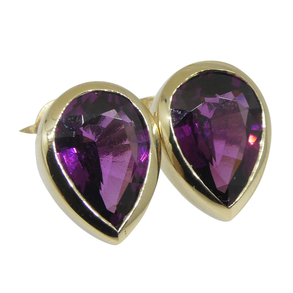 4.66ct Pear Rhodolite Garnet Stud Earrings set in 14k Yellow Gold - Skyjems Wholesale Gemstones