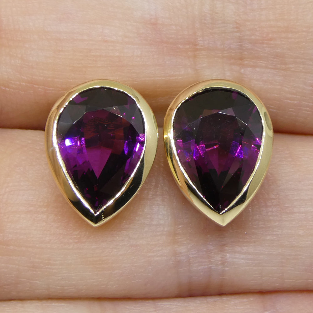 4.66ct Pear Rhodolite Garnet Stud Earrings set in 14k Yellow Gold - Skyjems Wholesale Gemstones