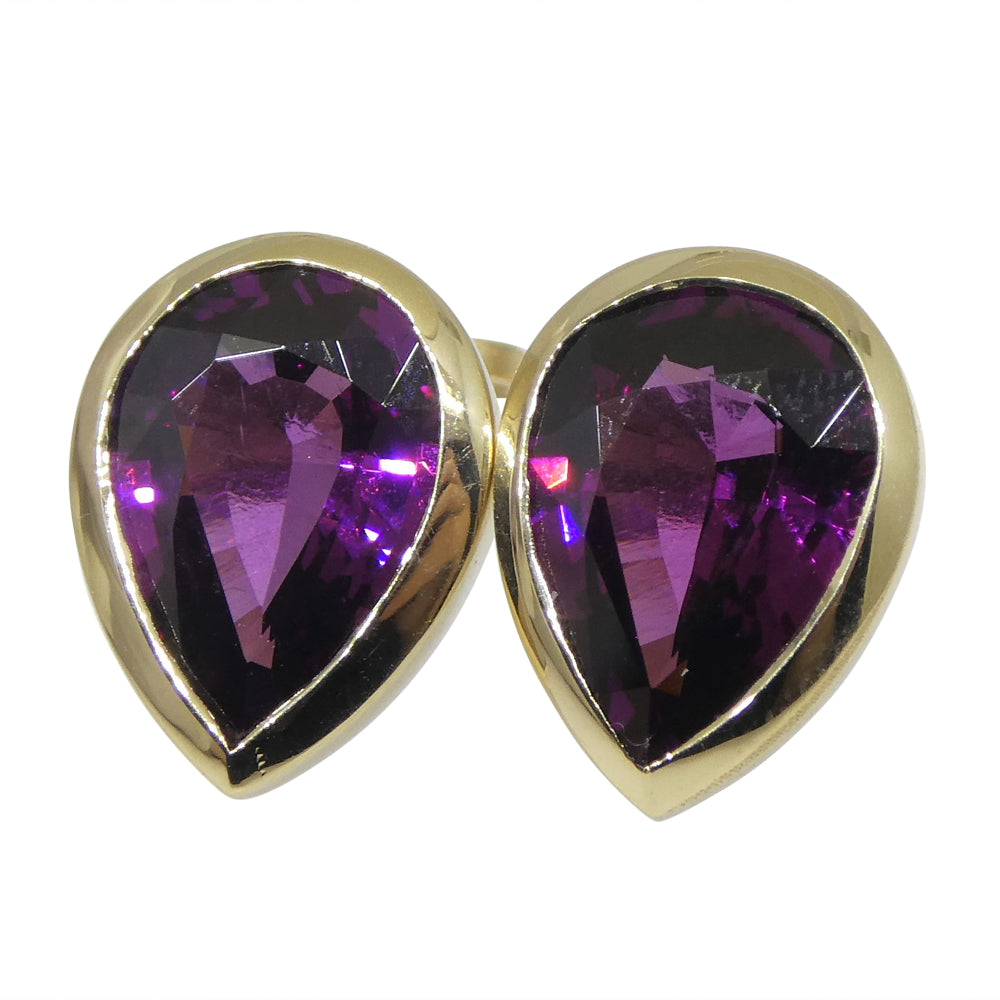 4.66ct Pear Rhodolite Garnet Stud Earrings set in 14k Yellow Gold - Skyjems Wholesale Gemstones