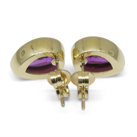 4.66ct Pear Rhodolite Garnet Stud Earrings set in 14k Yellow Gold