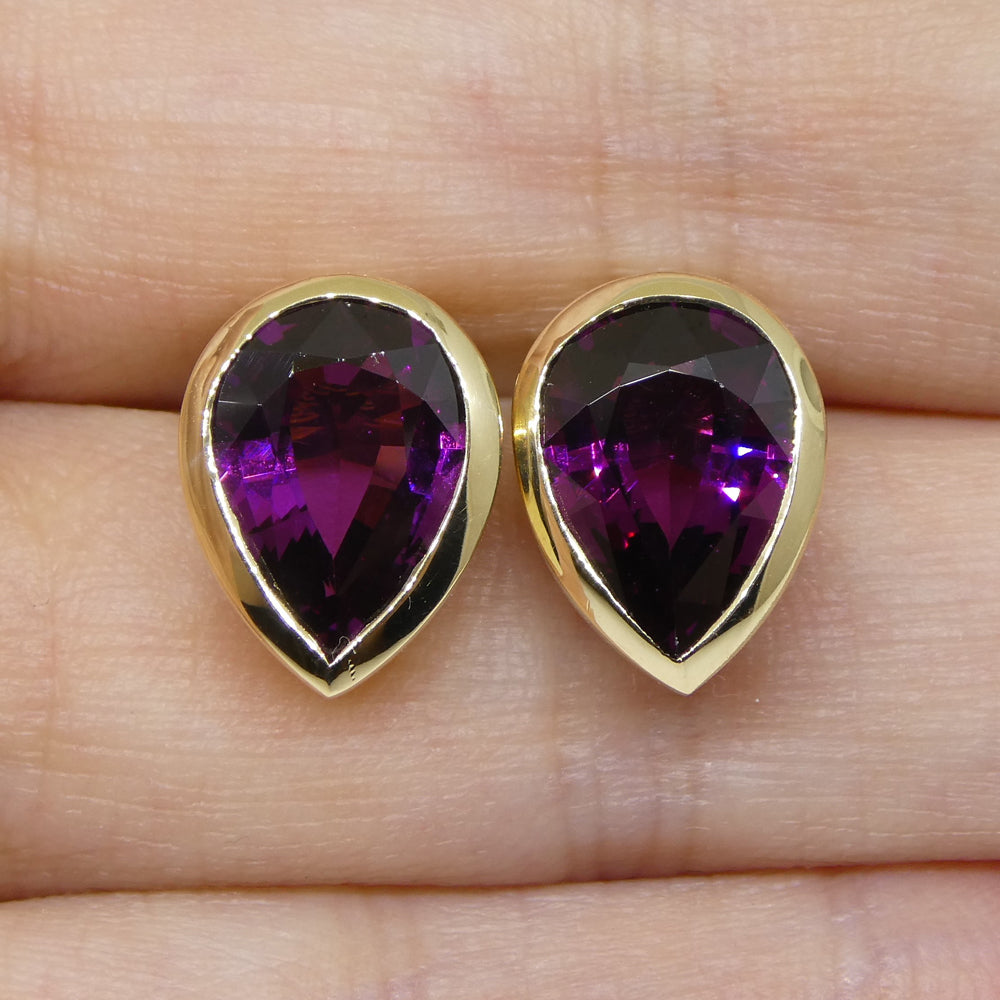 4.66ct Pear Rhodolite Garnet Stud Earrings set in 14k Yellow Gold - Skyjems Wholesale Gemstones