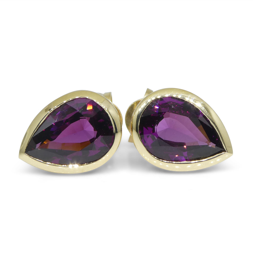 4.66ct Pear Rhodolite Garnet Stud Earrings set in 14k Yellow Gold - Skyjems Wholesale Gemstones