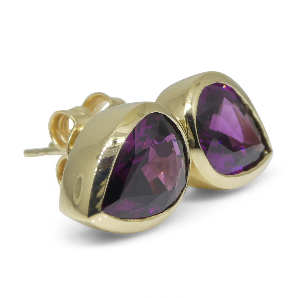 4.66ct Pear Rhodolite Garnet Stud Earrings set in 14k Yellow Gold - Skyjems Wholesale Gemstones
