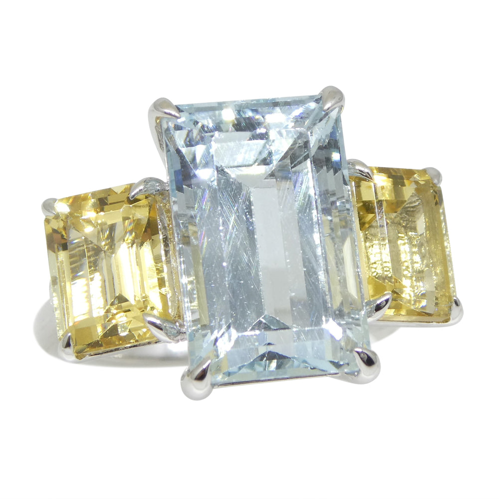7.08ct Aquamarine, Heliodor & Diamond Cocktail Ring set in 14k White Gold - Skyjems Wholesale Gemstones