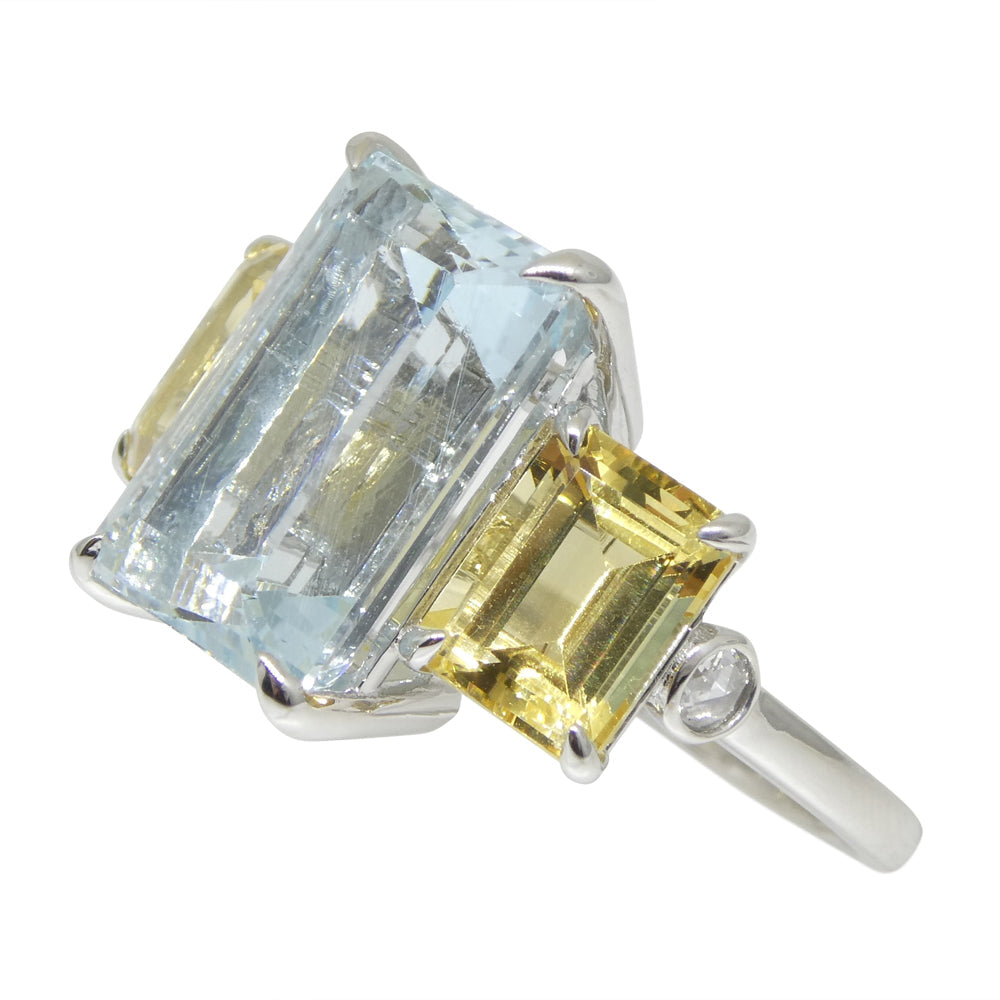 7.08ct Aquamarine, Heliodor & Diamond Cocktail Ring set in 14k White Gold - Skyjems Wholesale Gemstones