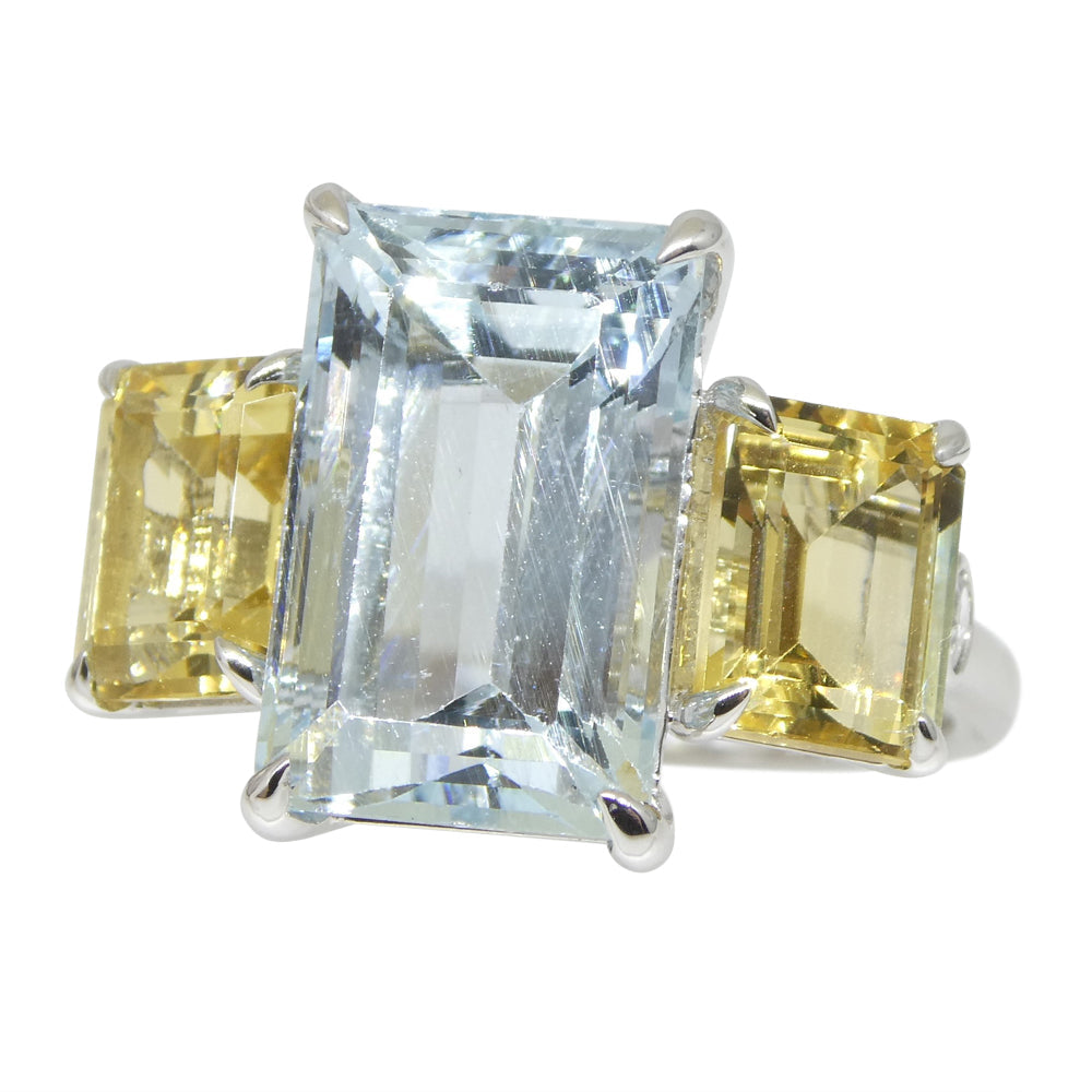 7.08ct Aquamarine, Heliodor & Diamond Cocktail Ring set in 14k White Gold - Skyjems Wholesale Gemstones