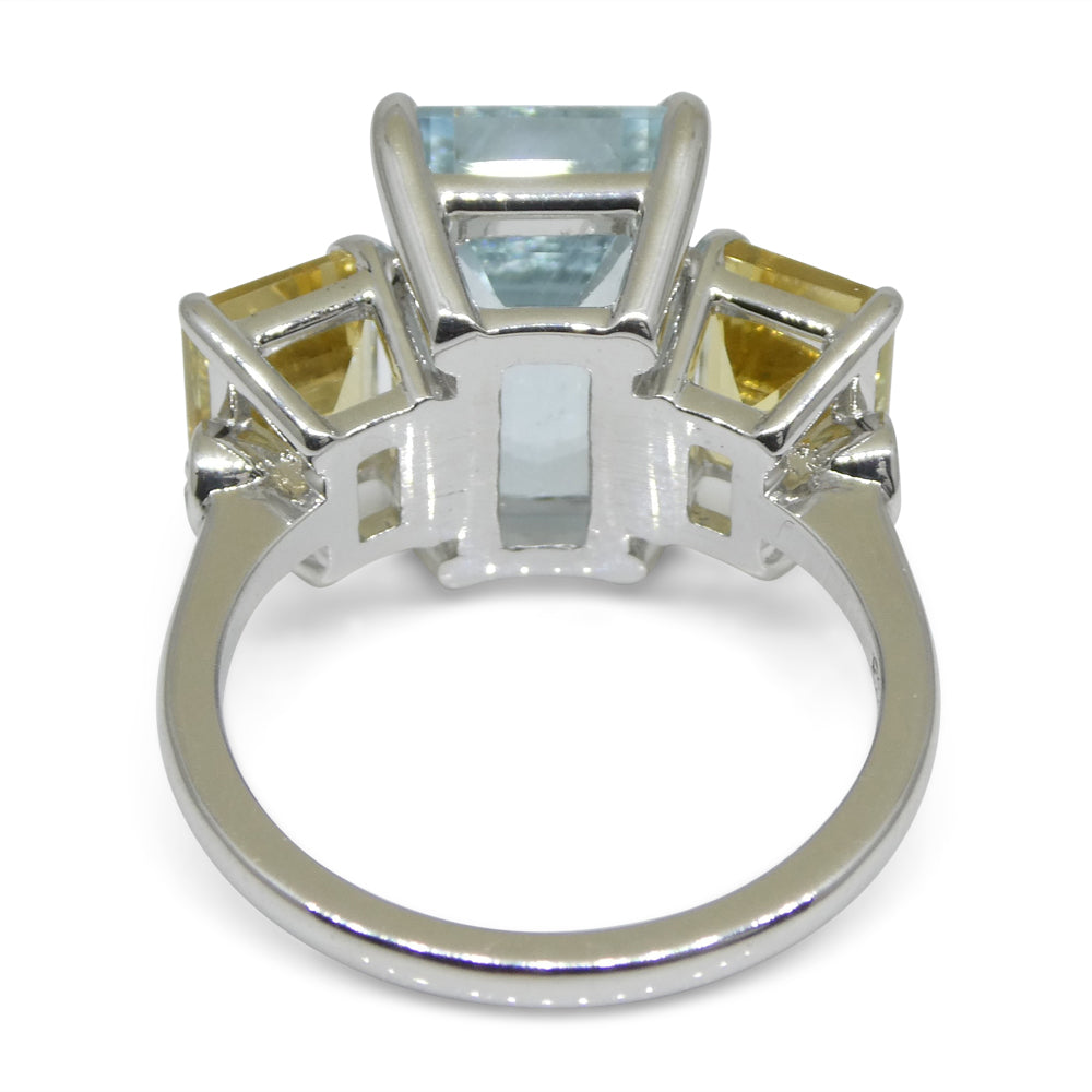 7.08ct Aquamarine, Heliodor & Diamond Cocktail Ring set in 14k White Gold - Skyjems Wholesale Gemstones