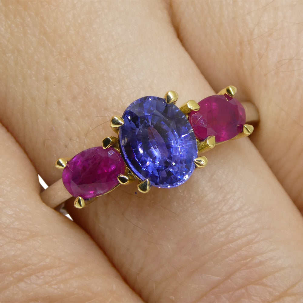 1.81ct Blue Sapphire, Ruby Ring set in 18k White and Yellow Gold