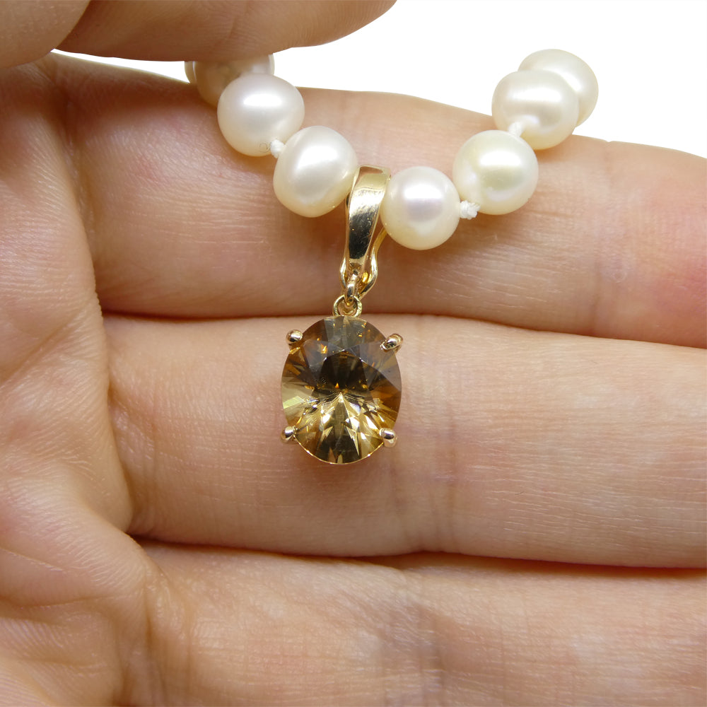 3.24ct Oval Brown Zircon Pendant Charm set in 14k Yellow Gold with Enhancer Bail - Skyjems Wholesale Gemstones