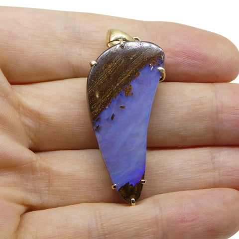 24.95ct Purple-Blue Freeform Boulder Opal Pendant set in 10k Yellow Gold