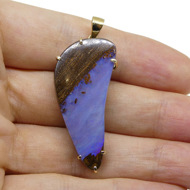 24.95ct Purple-Blue Freeform Boulder Opal Pendant set in 10k Yellow Gold - Skyjems Wholesale Gemstones