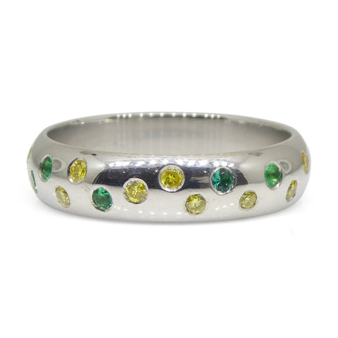 0.57ct Yellow Diamond & Emerald Starry Night Wedding Ring set in 14k White Gold
