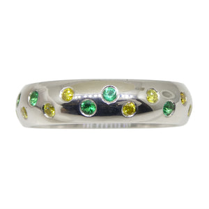 0.57ct Yellow Diamond & Emerald Starry Sky Band Ring set in 14k White Gold - Skyjems Wholesale Gemstones